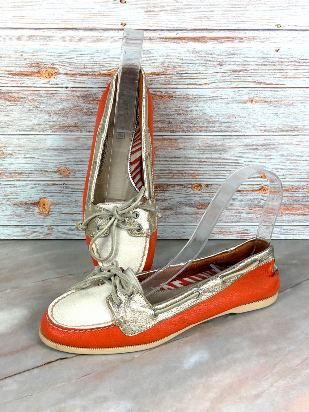Sperry Top-Sider Audrey Women’s Flats in Orange, White & Gold Leather